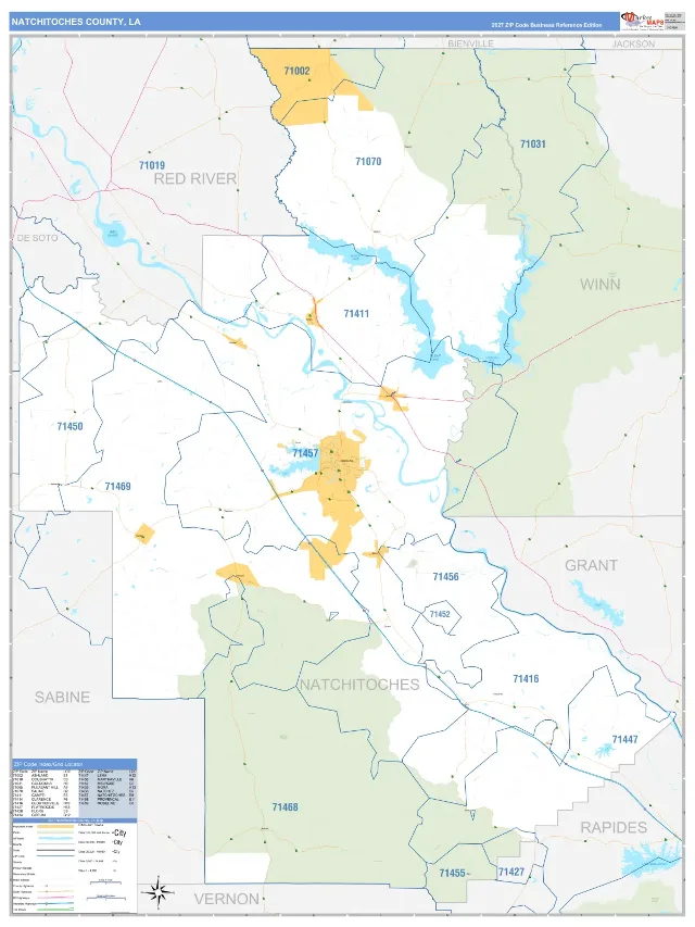 Natchitoches County, LA ZIP Code Wall Map, Business Reference style