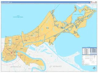 Orleans County, LA Business Reference style ZIP Code wall map
