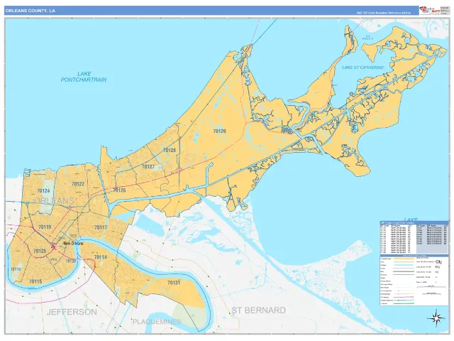 Orleans County, LA ZIP Code Wall Map, Business Reference style