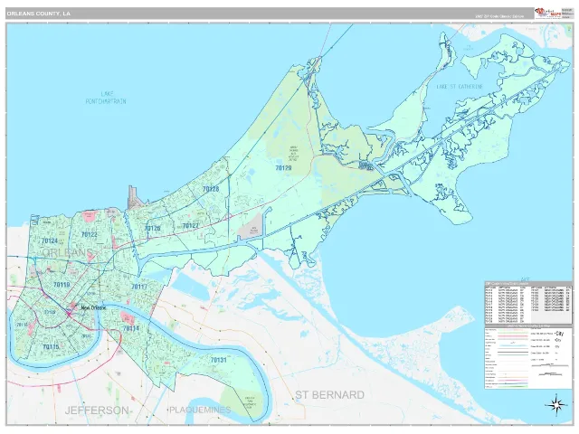 Orleans County, LA ZIP Code Wall Map, Classic style