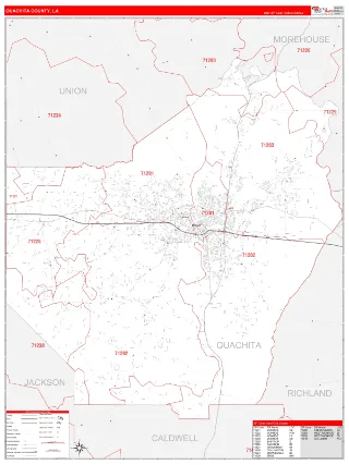 Ouachita County, LA RedLine style ZIP Code wall map