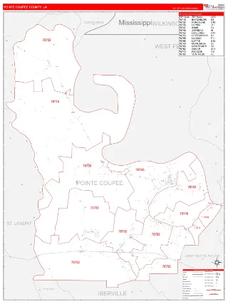 Pointe Coupee County, LA RedLine style ZIP Code wall map
