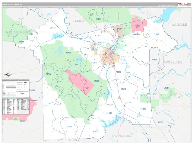 Rapides County, LA ZIP Code Wall Map, Classic style