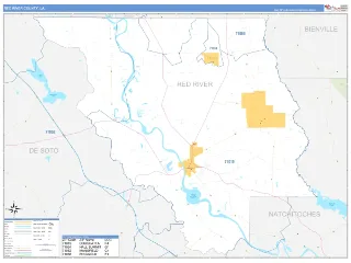 Red River County, LA Business Reference style ZIP Code wall map