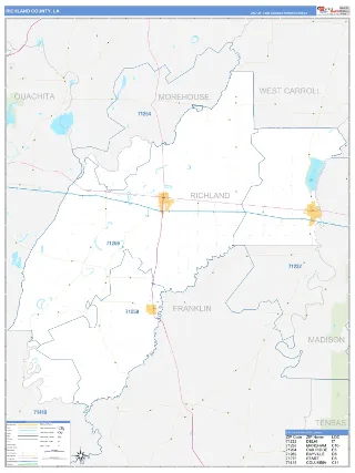 Richland County, LA Business Reference style ZIP Code wall map