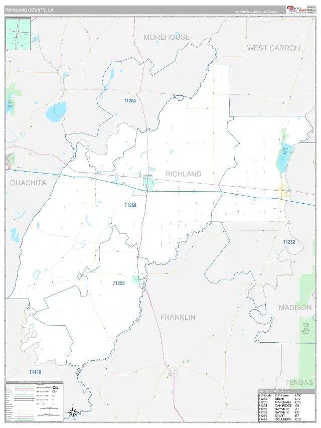 Richland County, LA ZIP Code Wall Map, Classic style