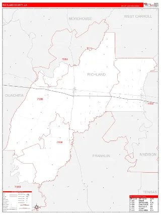 Richland County, LA RedLine style ZIP Code wall map