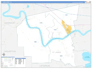 St. James County, LA Business Reference style ZIP Code wall map