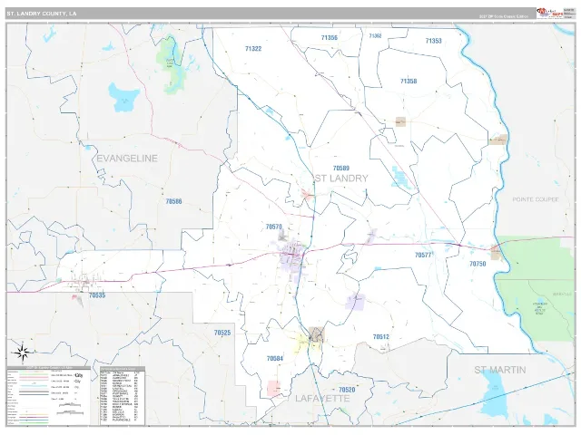 St. Landry County, LA ZIP Code Wall Map, Classic style