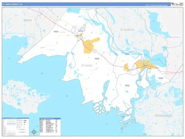 St. Mary County, LA ZIP Code Wall Map, Business Reference style
