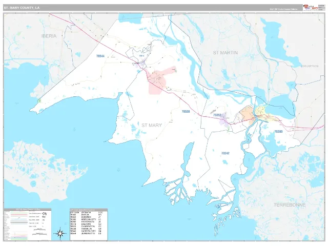 St. Mary County, LA ZIP Code Wall Map, Classic style