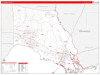 St. Tammany County, LA RedLine style ZIP Code wall map