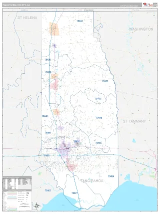 Tangipahoa County, LA Classic style ZIP Code wall map