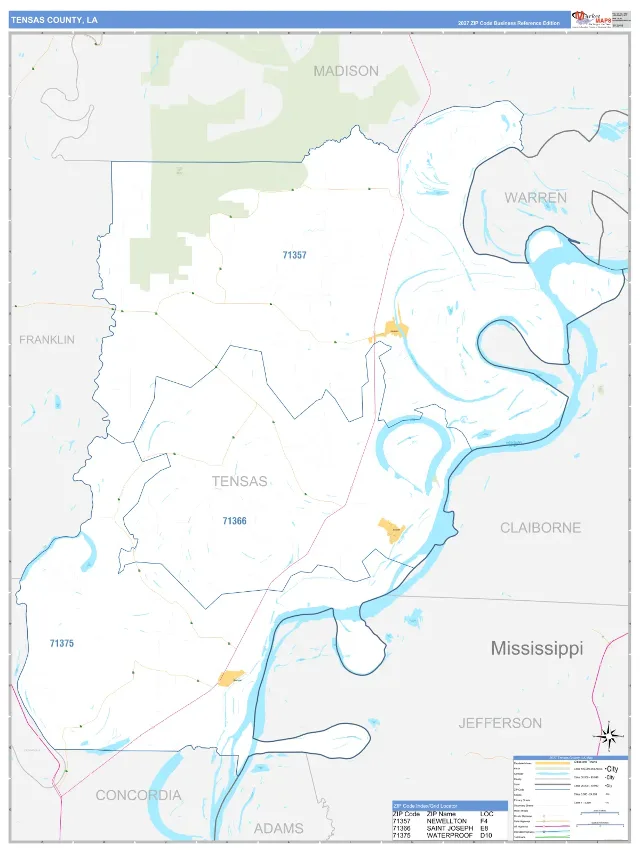 Tensas County, LA ZIP Code Wall Map, Business Reference style