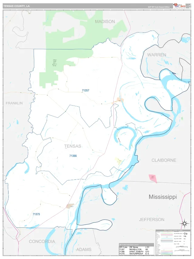 Tensas County, LA ZIP Code Wall Map, Classic style