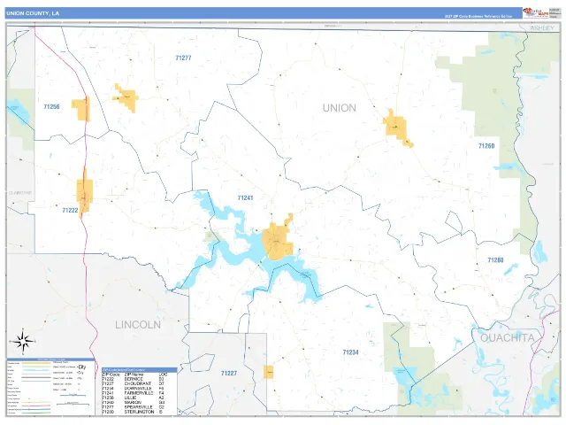 Union County, LA ZIP Code Wall Map, Business Reference style