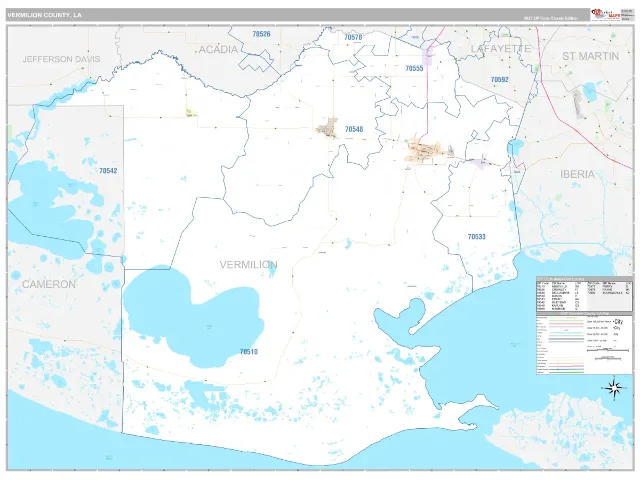 Vermilion County, LA ZIP Code Wall Map, Classic style