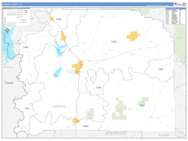 Vernon County, LA ZIP Code Wall Map, Business Reference style