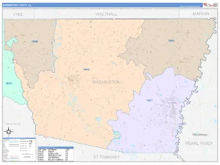 Washington County, LA ColorCast style ZIP Code wall map