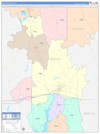 Webster County, LA ColorCast style ZIP Code wall map