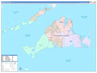 Dukes County, MA ColorCast style ZIP Code wall map