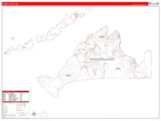 Dukes County, MA RedLine style ZIP Code wall map