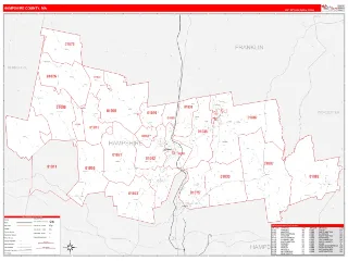 Hampshire County, MA RedLine style ZIP Code wall map