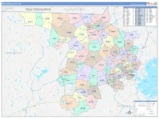 Middlesex County, MA ColorCast style ZIP Code wall map