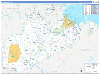 Norfolk County, MA Business Reference style ZIP Code wall map