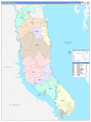 Calvert County, MD ColorCast style ZIP Code wall map