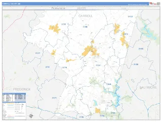 Carroll County, MD Business Reference style ZIP Code wall map