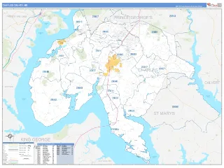 Charles County, MD Business Reference style ZIP Code wall map
