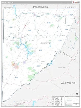 Garrett County, MD Classic style ZIP Code wall map