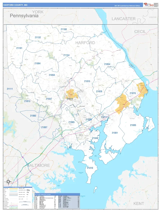 Harford County, MD ZIP Code Wall Map, Business Reference style