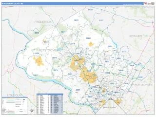 Montgomery County, MD Business Reference style ZIP Code wall map