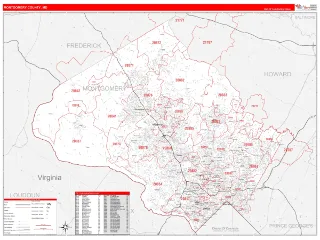 Montgomery County, MD RedLine style ZIP Code wall map
