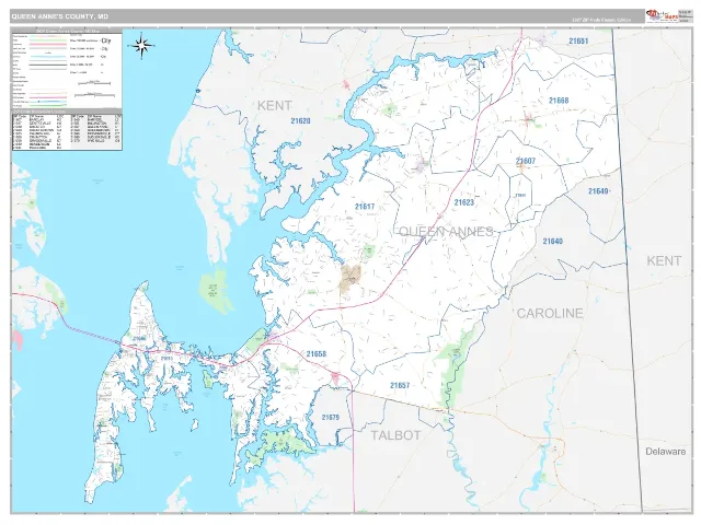 Queen Anne's County, MD ZIP Code Wall Map, Classic style