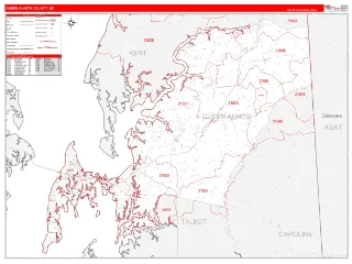 Queen Anne's County, MD RedLine style ZIP Code wall map