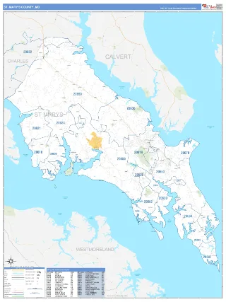 St. Mary's County, MD Business Reference style ZIP Code wall map