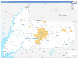 Wicomico County, MD Business Reference style ZIP Code wall map