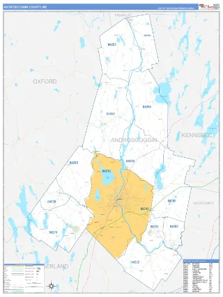 Androscoggin County, ME Business Reference style ZIP Code wall map
