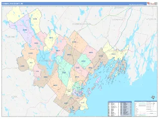 Cumberland County, ME ColorCast style ZIP Code wall map