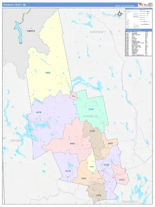 Franklin County, ME ColorCast style ZIP Code wall map