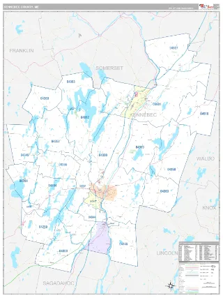 Kennebec County, ME Classic style ZIP Code wall map