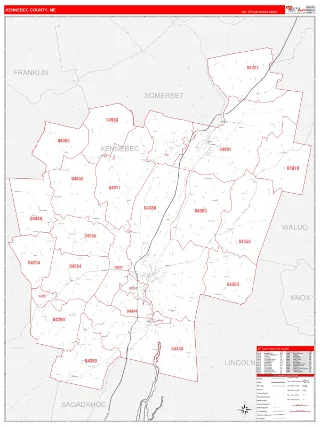 Kennebec County, ME RedLine style ZIP Code wall map