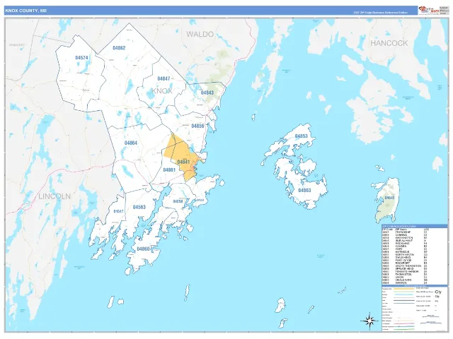 Knox County, ME ZIP Code Wall Map, Business Reference style