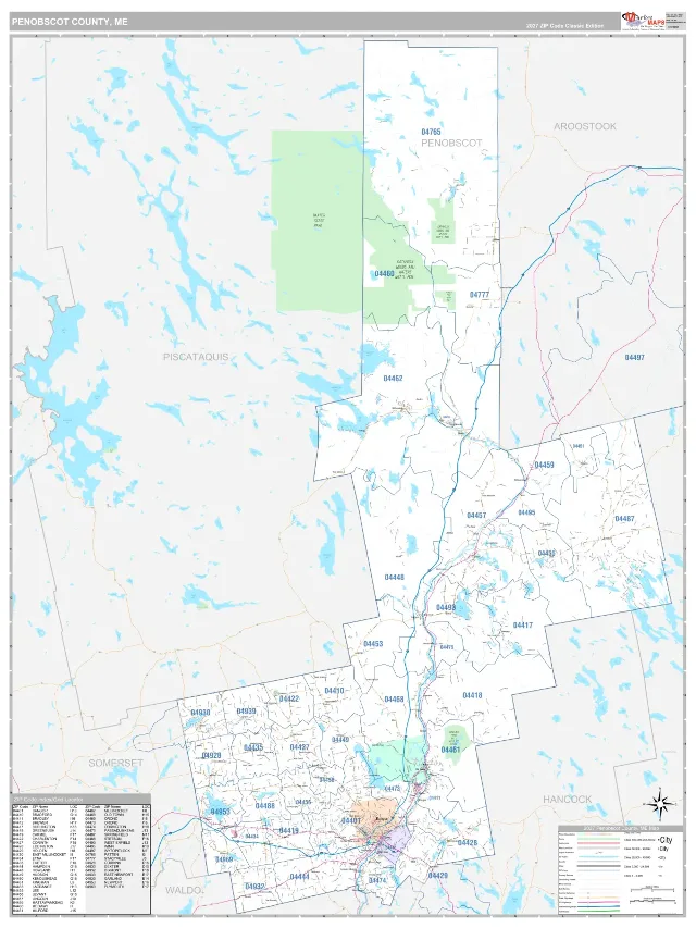 Penobscot County, ME ZIP Code Wall Map, Classic style