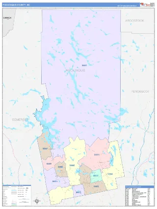 Piscataquis County, ME ColorCast style ZIP Code wall map