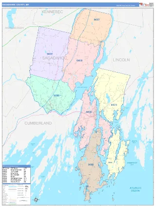 Sagadahoc County, ME ColorCast style ZIP Code wall map