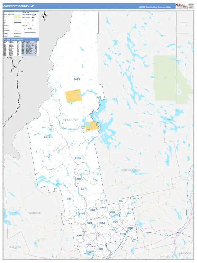 Somerset County, ME ZIP Code Wall Map, Business Reference style